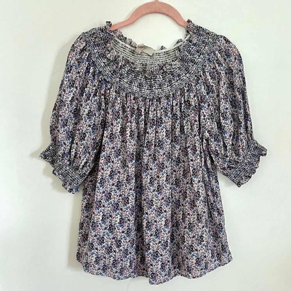 Ann Taylor Loft Floral Smocked Off The Shoulder Top XS